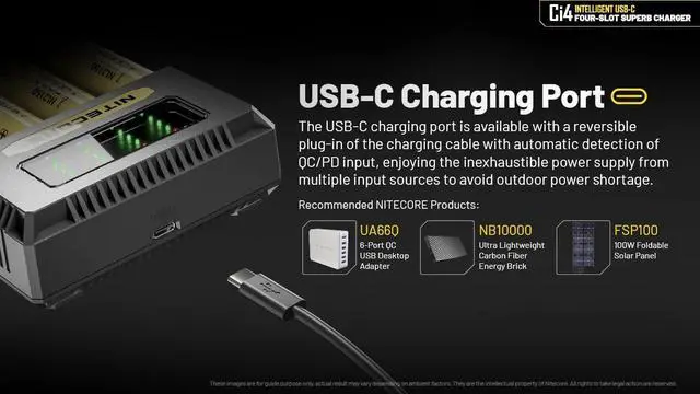Alt view image 5 of 7 - Ci4 Four Bay Universal Battery Charger Support 16340 14500 18650 21700 Lithium Ion AA AAA Ni-MH Ni-CD, USB QC PD with Lumentac Battery Organizer