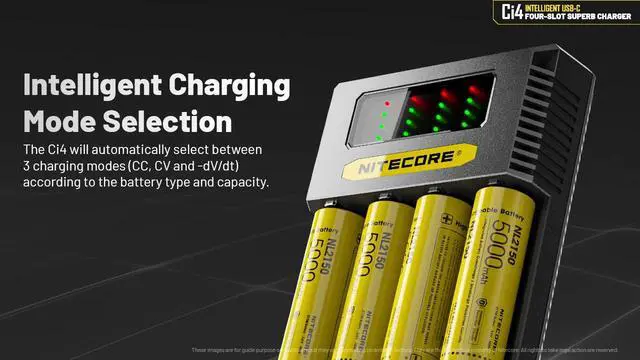 Alt view image 7 of 7 - Ci4 Four Bay Universal Battery Charger Support 16340 14500 18650 21700 Lithium Ion AA AAA Ni-MH Ni-CD, USB QC PD with Lumentac Battery Organizer