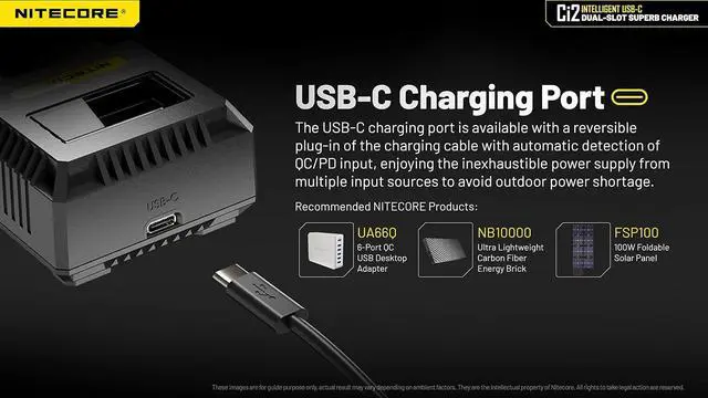 Alt view image 5 of 7 - Ci2 2 Bay Universal Battery Charger Support 16340 14500 18650 21700 Lithium Ion AA AAA Ni-MH Ni-CD, with USB QC PD Charging Adapter and Lumentac Battery Organizer