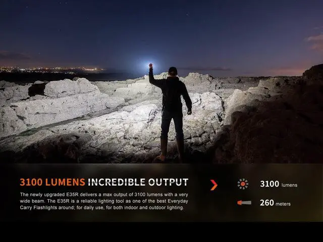 Alt view image 6 of 7 - Dual Battery Bundle E35R EDC Flashlight, 3100 Lumens USB-C Rechargeable High Lumen Performance Flashlight with Extra ARB-L21-5000 and LumenTac Battery Case