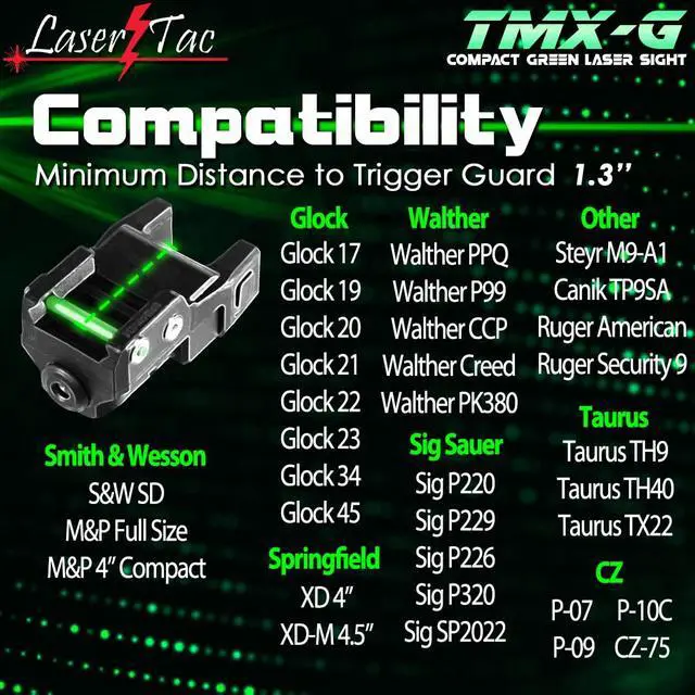 Alt view image 2 of 6 - Rechargeable Laser Sight for Subcompact Pistols & Handguns with Rails, Compatible with Springfield XD XD-S XDM S&W M&P Beretta PX-4 Taurus Millennium Walther PPQ PPS PPX SR9C