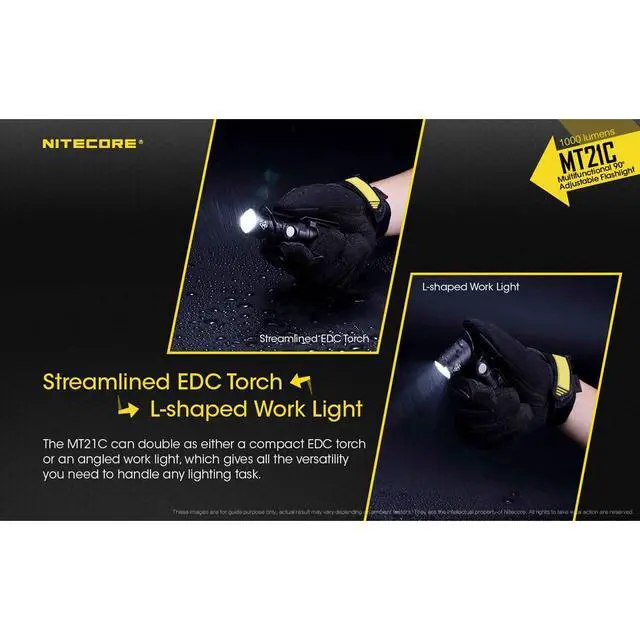 Alt view image 3 of 6 - MT21C 1000 Lumen 90 Degree Tiltable Head Multifunction LED Flashlight with LumenTac Batteries for Work and Everyday Carry