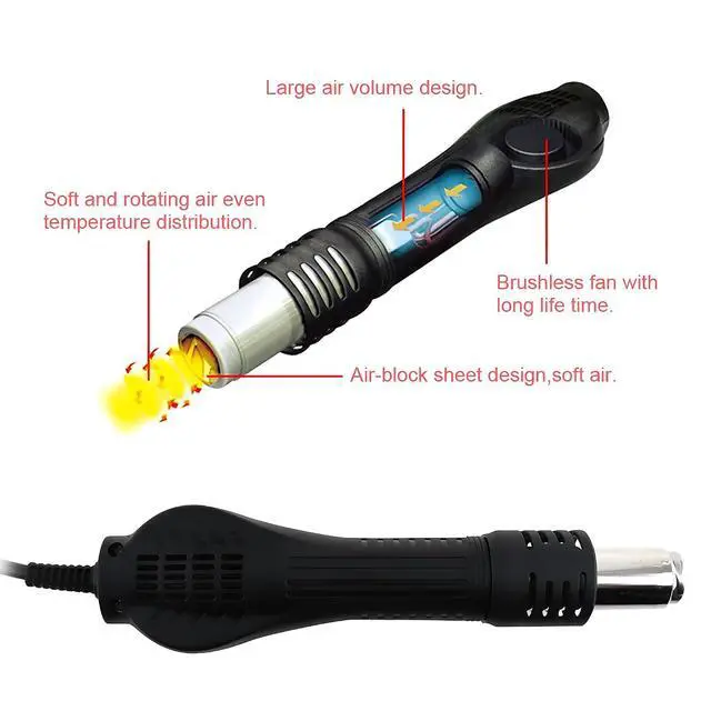 Alt view image 3 of 7 - 220V 700W 2-in-1 SMD Digital Display Soldering Station with Hot-Air Gun and Solder Iron Black