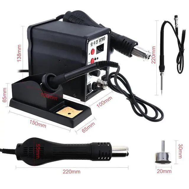 Alt view image 5 of 7 - 220V 700W 2-in-1 SMD Digital Display Soldering Station with Hot-Air Gun and Solder Iron Black