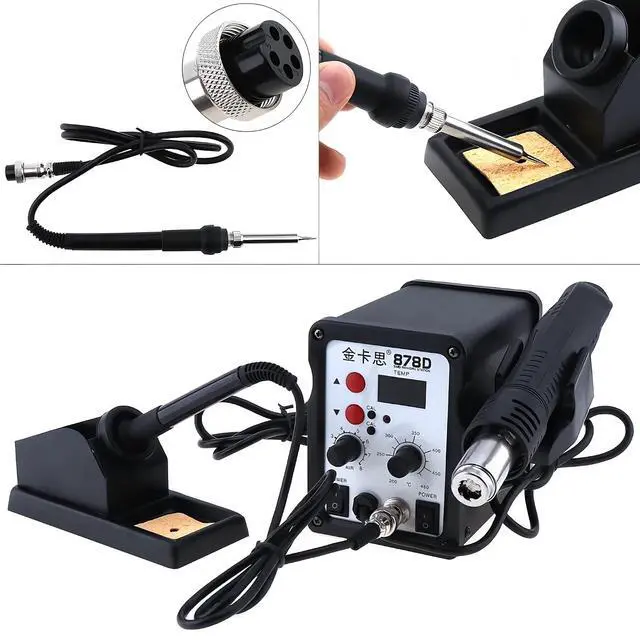 Alt view image 7 of 7 - 220V 700W 2-in-1 SMD Digital Display Soldering Station with Hot-Air Gun and Solder Iron Black