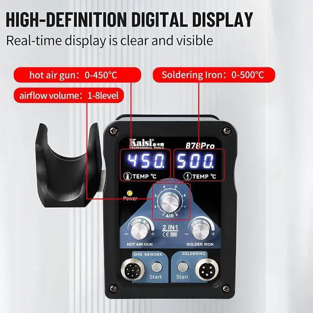 Alt view image 3 of 7 - 878Pro 700W Soldering Station 2 in 1 Hot Air Gun Solder Station Sleep Mode Electronics Soldering Iron Tools SMD BGA Rework