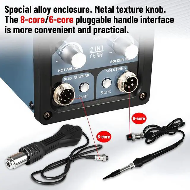 Alt view image 5 of 7 - 878Pro 700W Soldering Station 2 in 1 Hot Air Gun Solder Station Sleep Mode Electronics Soldering Iron Tools SMD BGA Rework