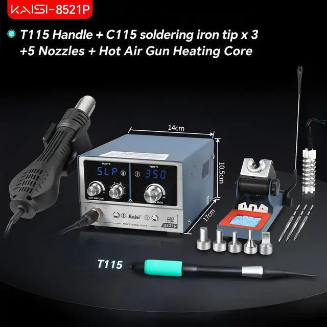 Alt view image 2 of 7 - 8521P 2-in-1 Soldering Station 800W Hot air Station C210/C245/C115 Soldering Iron for BGA Soldering Repair(8521P-115-3Tips)