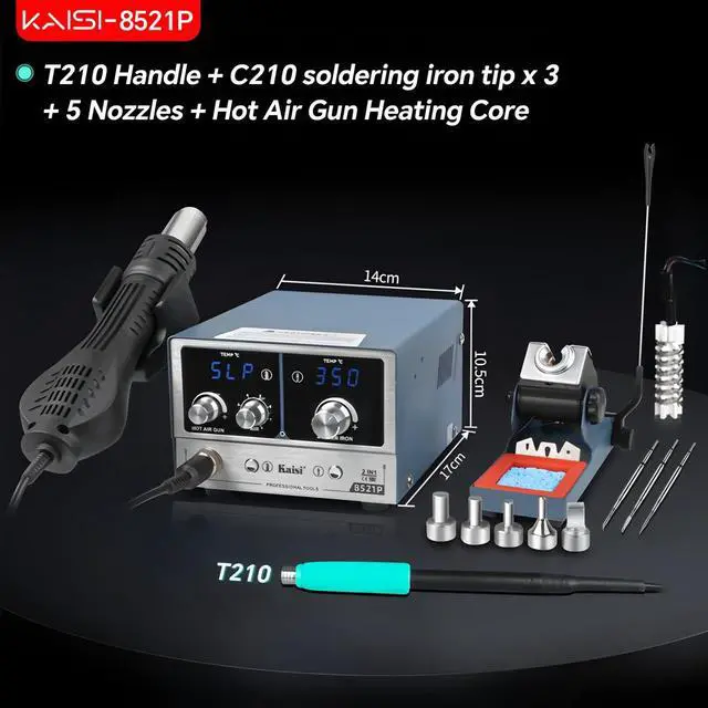 Alt view image 2 of 7 - 8521P 2-in-1 Soldering Station 800W Hot air Station C210/C245/C115 Soldering Iron for BGA Soldering Repair(8521P-210-3Tips)