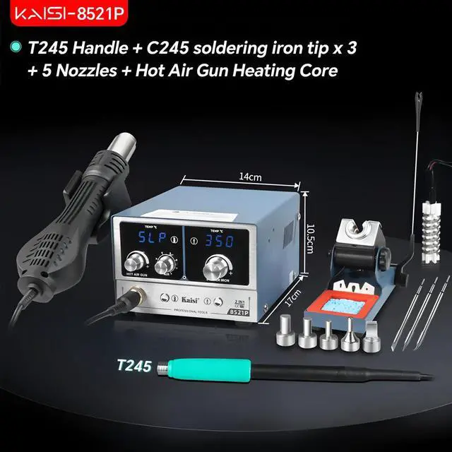 Alt view image 2 of 7 - 8521P 2-in-1 Soldering station 800W Hot air station C210/C245/C115 Soldering iron For BGA Soldering Repair(8521P-245-3Tips)