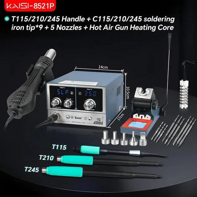 Alt view image 2 of 7 - 8521P 2-in-1 Soldering Station 800W Hot air Station C210/C245/C115 Soldering Iron for BGA Soldering Repair(8521P-3handle-9Tips)