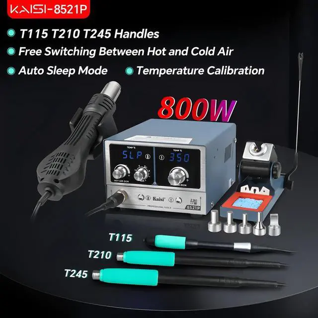 Alt view image 5 of 7 - 8521P 2-in-1 Soldering Station 800W Hot air Station C210/C245/C115 Soldering Iron for BGA Soldering Repair(8521P-210-3Tips)