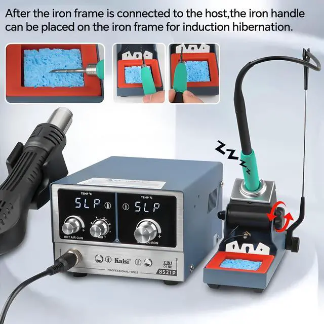 Alt view image 4 of 7 - 8521P 2-in-1 Soldering Station 800W Hot air Station C210/C245/C115 Soldering Iron for BGA Soldering Repair(8521P-210-3Tips)