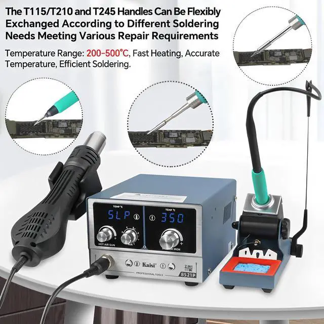 Alt view image 6 of 7 - 8521P 2-in-1 Soldering Station 800W Hot air Station C210/C245/C115 Soldering Iron for BGA Soldering Repair(8521P-210-3Tips)
