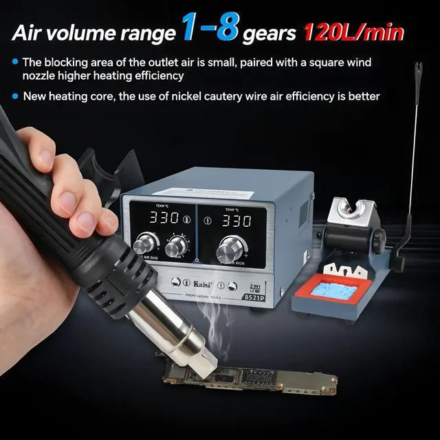 Alt view image 7 of 7 - 8521P 2-in-1 Soldering Station 800W Hot air Station C210/C245/C115 Soldering Iron for BGA Soldering Repair(8521P-210-3Tips)