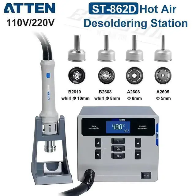 Alt view image 2 of 6 - ST-862D Hot Air Gun Soldering Station Lead-Free Intelligent Digital Display 1000W Rework Station for Phone PCB Chip Repair