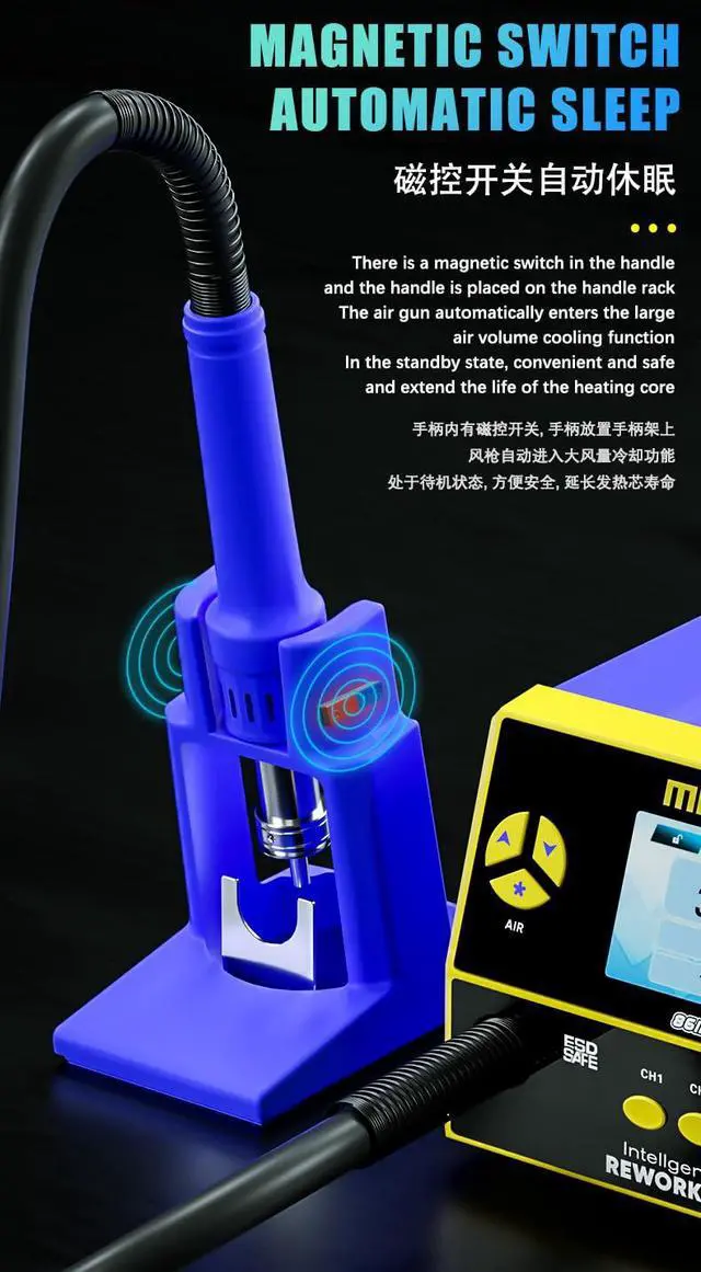 Alt view image 6 of 7 - Rework Hot Air Gun MECHANIC 861DW Max+ for Phone Motherboard Repair 1000W Soldering Station PCB Welding Desoldering Tool