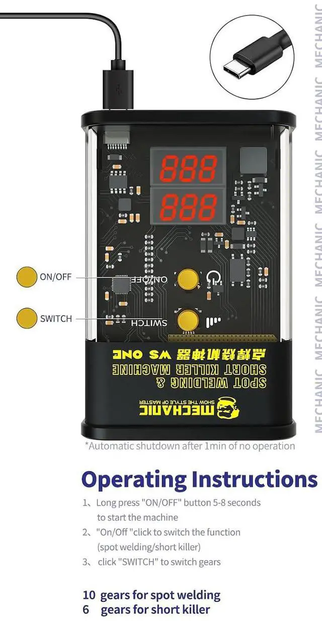 Alt view image 3 of 6 - WS ONE Portable 2 in1 Spot Welder Burn-in Detection Kit Motherboard Short Circuit Detection and Battery Welding Tool