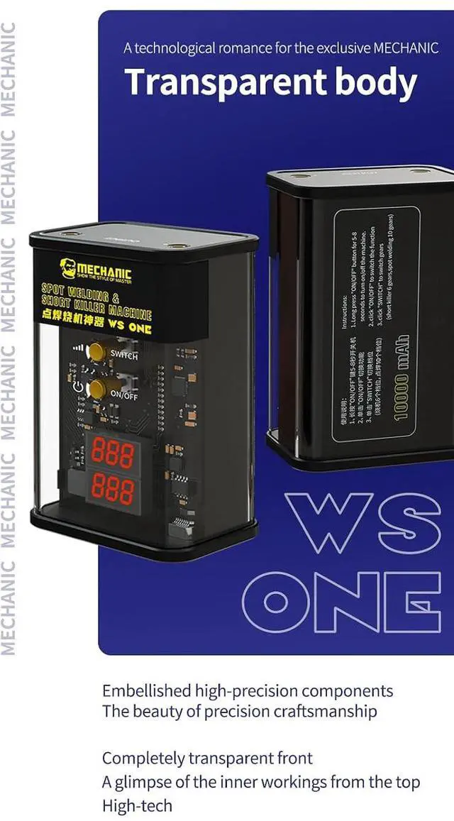 Alt view image 4 of 6 - WS ONE Portable 2 in1 Spot Welder Burn-in Detection Kit Motherboard Short Circuit Detection and Battery Welding Tool