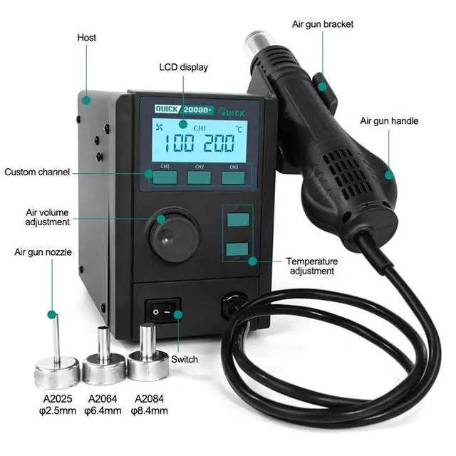 Alt view image 7 of 7 - 2008D+ desoldering rework station intelligent digital display hot air gun 750W lead-free CPU motherboard repair tool