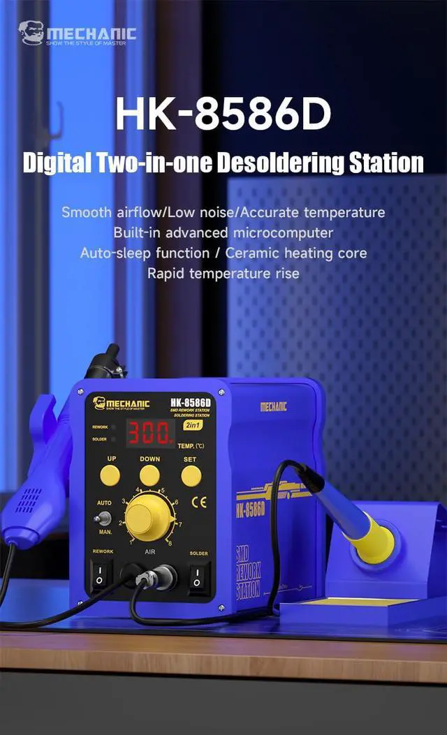 Alt view image 2 of 7 - Hot Air Soldering Station MECHANIC HK-8586D 700W 2 In 1 SMD Soldering Iron Repair LED Digital Display Heat Gun Soldering Tool
