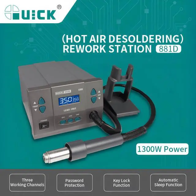 Alt view image 2 of 7 - 881D Hot Air Desoldering Station ESD Digital Display Hot Air Gun for Chip PCB SMD Rework Station Disassemble Repair Tool