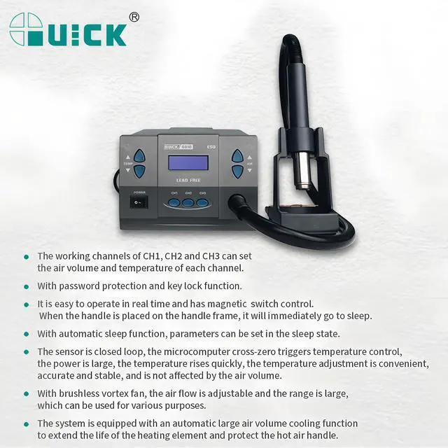 Alt view image 3 of 7 - 881D Hot Air Desoldering Station ESD Digital Display Hot Air Gun for Chip PCB SMD Rework Station Disassemble Repair Tool