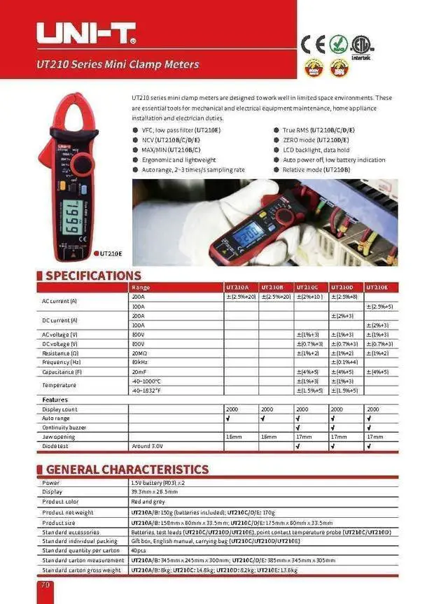 Alt view image 3 of 5 - UT210C Clamp Meter Digital Pliers Ammeter Voltmeter Professional Electrician Tester Multimeter