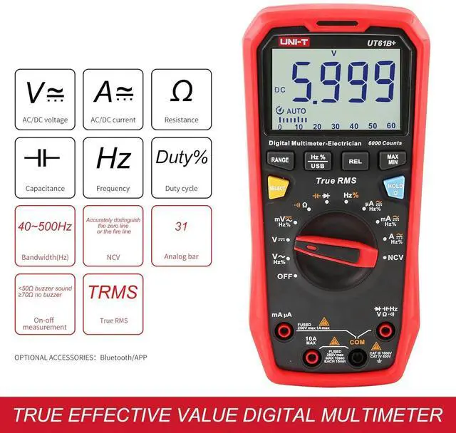 Alt view image 2 of 7 - UT61B+ Digital Multimeter True RMS AC/DC Voltage Current Resistance Capacitance Tester