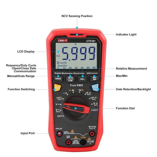 Alt view image 5 of 7 - UT61B+ Digital Multimeter True RMS AC/DC Voltage Current Resistance Capacitance Tester