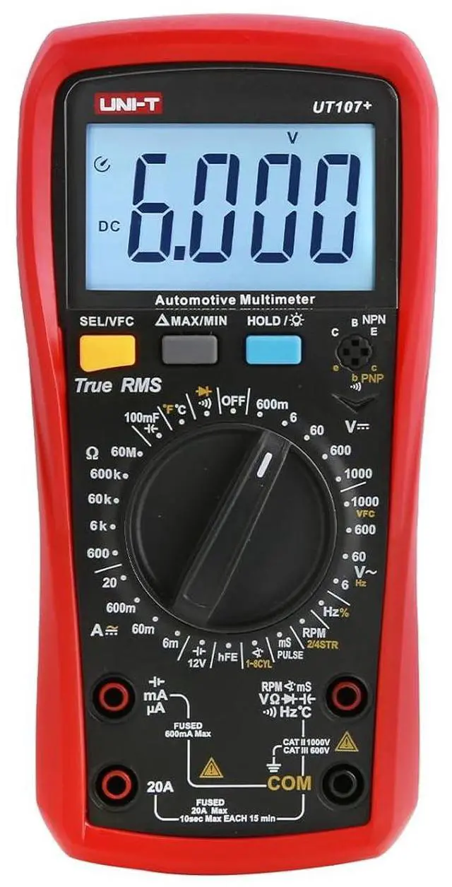 Main image of UT107+ Digital Multimeter, Pocket-Sized Mini Voltage Tester, AC/DC Voltage & Current, Resistance, Continuity, Diode Test, CAT III 600V Safety, with Test Leads & Case for Home DIY, Car Repair