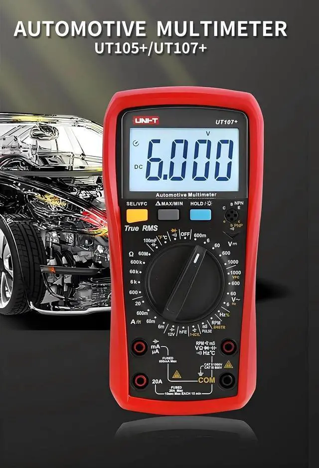 Alt view image 2 of 7 - UT107+ Digital Multimeter, Pocket-Sized Mini Voltage Tester, AC/DC Voltage & Current, Resistance, Continuity, Diode Test, CAT III 600V Safety, with Test Leads & Case for Home DIY, Car Repair