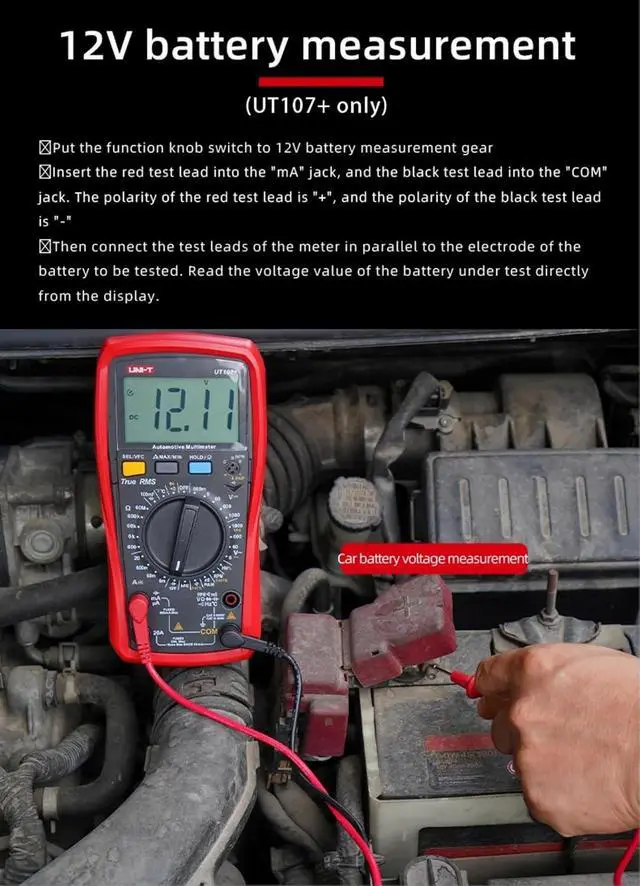 Alt view image 3 of 7 - UT107+ Digital Multimeter, Pocket-Sized Mini Voltage Tester, AC/DC Voltage & Current, Resistance, Continuity, Diode Test, CAT III 600V Safety, with Test Leads & Case for Home DIY, Car Repair