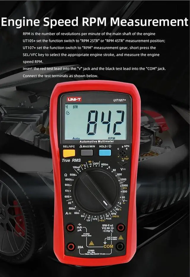 Alt view image 6 of 7 - UT107+ Digital Multimeter, Pocket-Sized Mini Voltage Tester, AC/DC Voltage & Current, Resistance, Continuity, Diode Test, CAT III 600V Safety, with Test Leads & Case for Home DIY, Car Repair