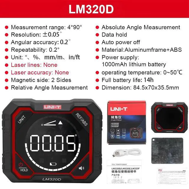 Alt view image 7 of 7 - LM320D LM320E LM320F Laser Inclinometer Digital Angel Meter with Absolute Relative Angle Measurement Magnetic Inclinometer(LM320D)