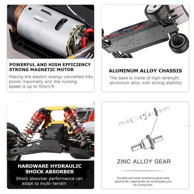 Alt view image 3 of 6 - XKS 104001 RC Car 45km/h High Speed Racing Car 1/10 2.4GHz RC Buggy 4WD Racing Off-Road Drift Car (104001 2 * 2200mAH)