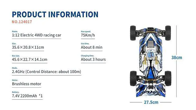 Alt view image 3 of 7 - 144010 124016/124017 V2 Brushless Truck 75KMH 1/12 AWD 4X4 High Speed RC Car Off-Road Buggy 124017V2-2L2200
