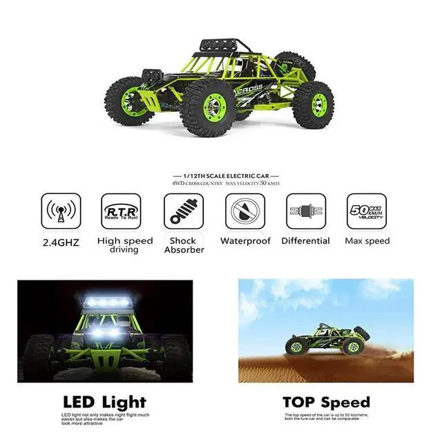 Alt view image 4 of 6 - 12427 RC Car 4WD 1/12 2.4G 50KM/H High Speed Monster Vehicle Remote Control Car RC Buggy Off-Road Car (12427 1B)
