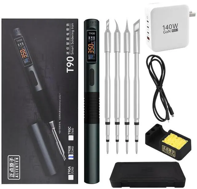 Main image of T90 Smart Soldering Iron 140W PD3.0 QC Fast Heating Digital Soldering Pen with LCD Display, Portable USBC Soldering Tool for Electronics Repair, DIY, PCB Soldering (Dark green, T90B)