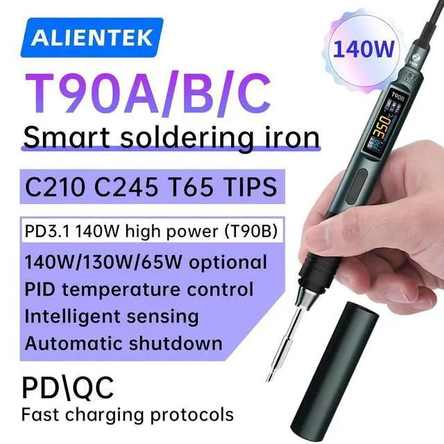 Alt view image 2 of 7 - T90 Smart Soldering Iron 140W PD3.0 QC Fast Heating Digital Soldering Pen with LCD Display, Portable USBC Soldering Tool for Electronics Repair, DIY, PCB Soldering (Dark green, T90B)