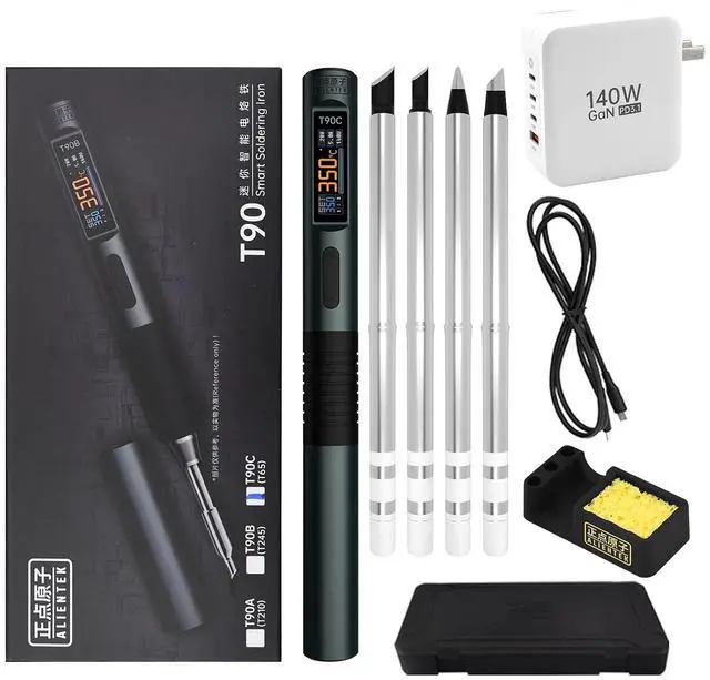 Main image of T90 Smart Soldering Iron 140W PD3.0 QC Fast Heating Digital Soldering Pen with LCD Display, Portable USBC Soldering Tool for Electronics Repair, DIY, PCB Soldering (T90C soldering iron Set)