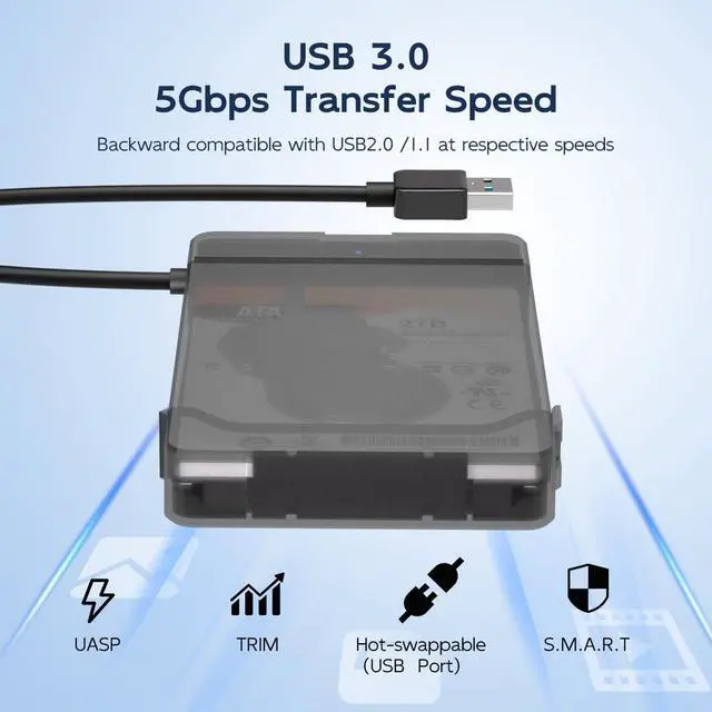 Alt view image 5 of 7 - SATA to USB Cable, 2.5 inch SATA SSD/HDD to USB 3.0 Adapter, External Hard Drive Enclosure Converter Reader Storage Case for 2.5 inch sata I/II/III SSD/HDD, 8TB Capacity (USB-A, Black)