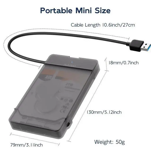 Alt view image 7 of 7 - SATA to USB Cable, 2.5 inch SATA SSD/HDD to USB 3.0 Adapter, External Hard Drive Enclosure Converter Reader Storage Case for 2.5 inch sata I/II/III SSD/HDD, 8TB Capacity (USB-A, Black)