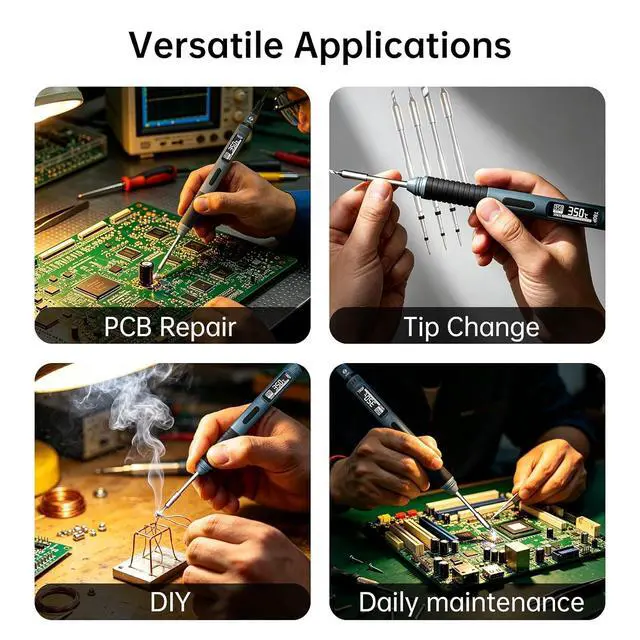 Alt view image 7 of 7 - Soldering Iron Kit, 100W Fast Heating T80/T80P Digital Soldering Iron PD/QC,Type-C Portable Digital OLED Screen Display, Auto Sleep (T80P+C2C+4 type tips+PD 65W)