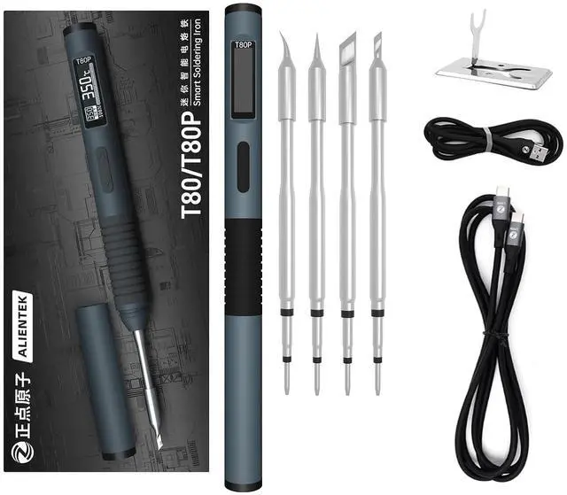 Main image of Soldering Iron Kit, 100W Fast Heating T80/T80P Digital Soldering Iron PD/QC,Type-C Portable Digital OLED Screen Display, Auto Sleep (T80P+C2C+4 type tips)