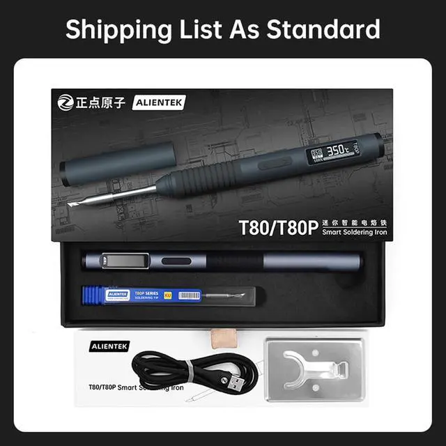 Alt view image 6 of 6 - Soldering Iron Kit, 100W Fast Heating T80/T80P Digital Soldering Iron PD/QC,Type-C Portable Digital OLED Screen Display, Auto Sleep (T80+C2C+3 type tips+PD 65W)