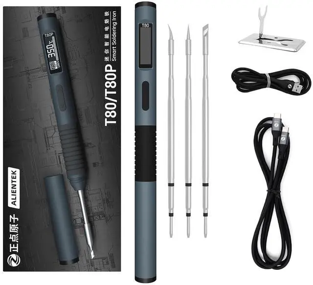 Main image of Soldering Iron Kit, 100W Fast Heating T80/T80P Digital Soldering Iron PD/QC,Type-C Portable Digital OLED Screen Display, Auto Sleep (T80+C2C+3 type tips)