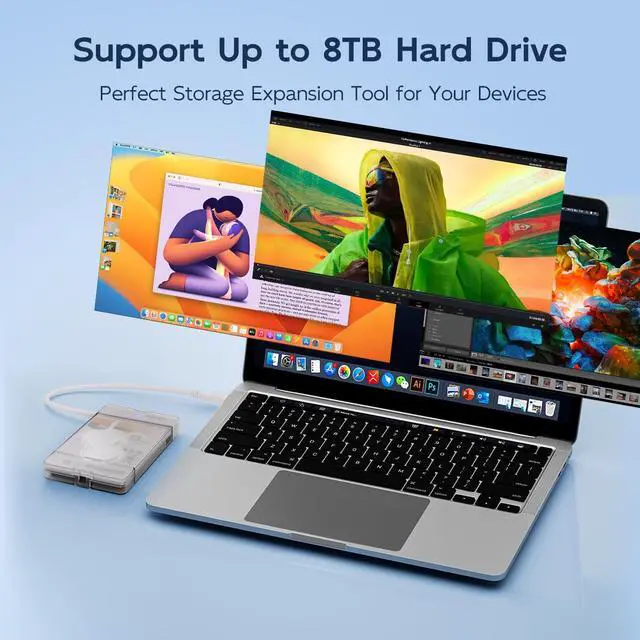 Alt view image 4 of 7 - SATA to USB Cable, 2.5 inch SATA SSD/HDD to USB 3.0 Adapter, External Hard Drive Enclosure Converter Reader Storage Case for 2.5 inch sata I/II/III SSD/HDD, 8TB Capacity (USB-C, White)