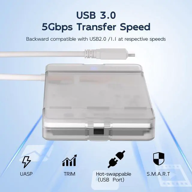 Alt view image 5 of 7 - SATA to USB Cable, 2.5 inch SATA SSD/HDD to USB 3.0 Adapter, External Hard Drive Enclosure Converter Reader Storage Case for 2.5 inch sata I/II/III SSD/HDD, 8TB Capacity (USB-C, White)