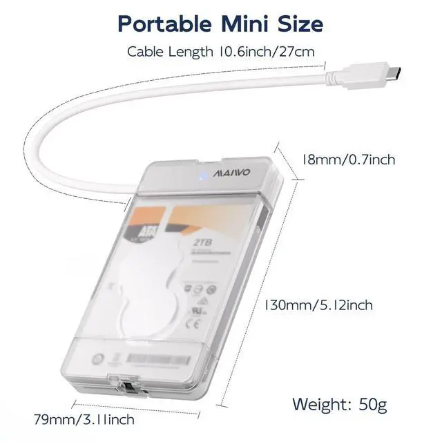 Alt view image 7 of 7 - SATA to USB Cable, 2.5 inch SATA SSD/HDD to USB 3.0 Adapter, External Hard Drive Enclosure Converter Reader Storage Case for 2.5 inch sata I/II/III SSD/HDD, 8TB Capacity (USB-C, White)
